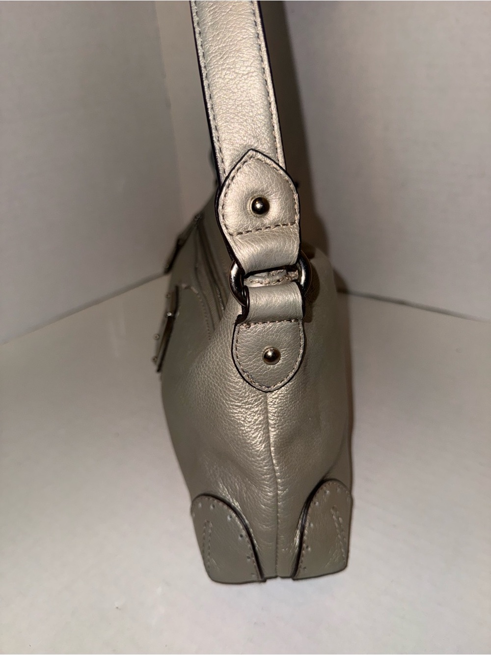 Tignanello Metallic Taupe Leather Crossbody Purse - Picture 2 of 9